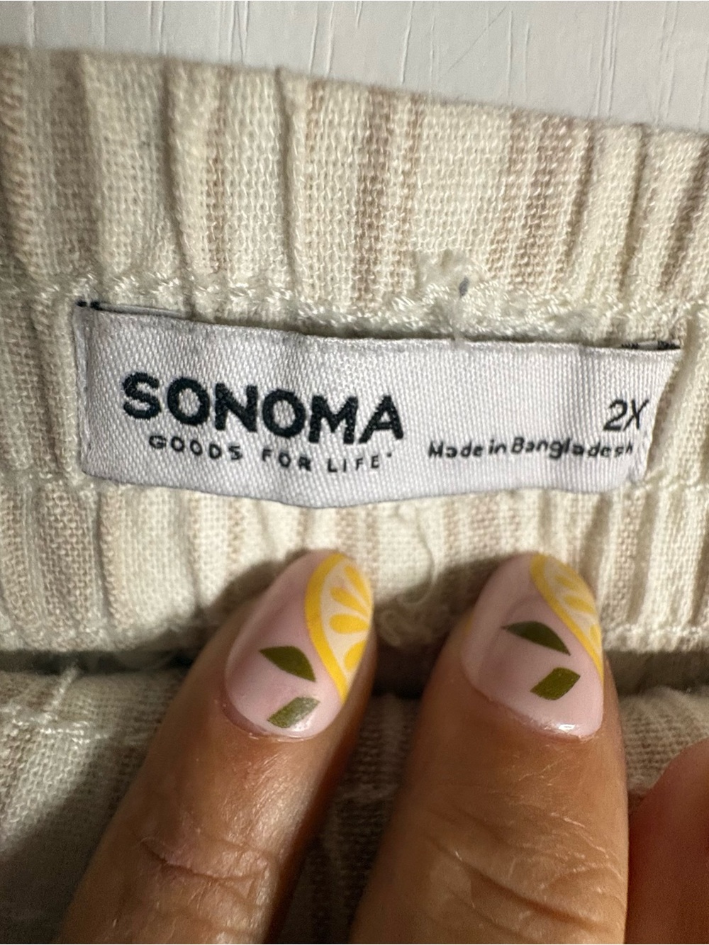 Sonoma Sz 2X WideLeg Pant Linen Rayon Cropped Striped Drawstring Coastal Neutral - Picture 4 of 8